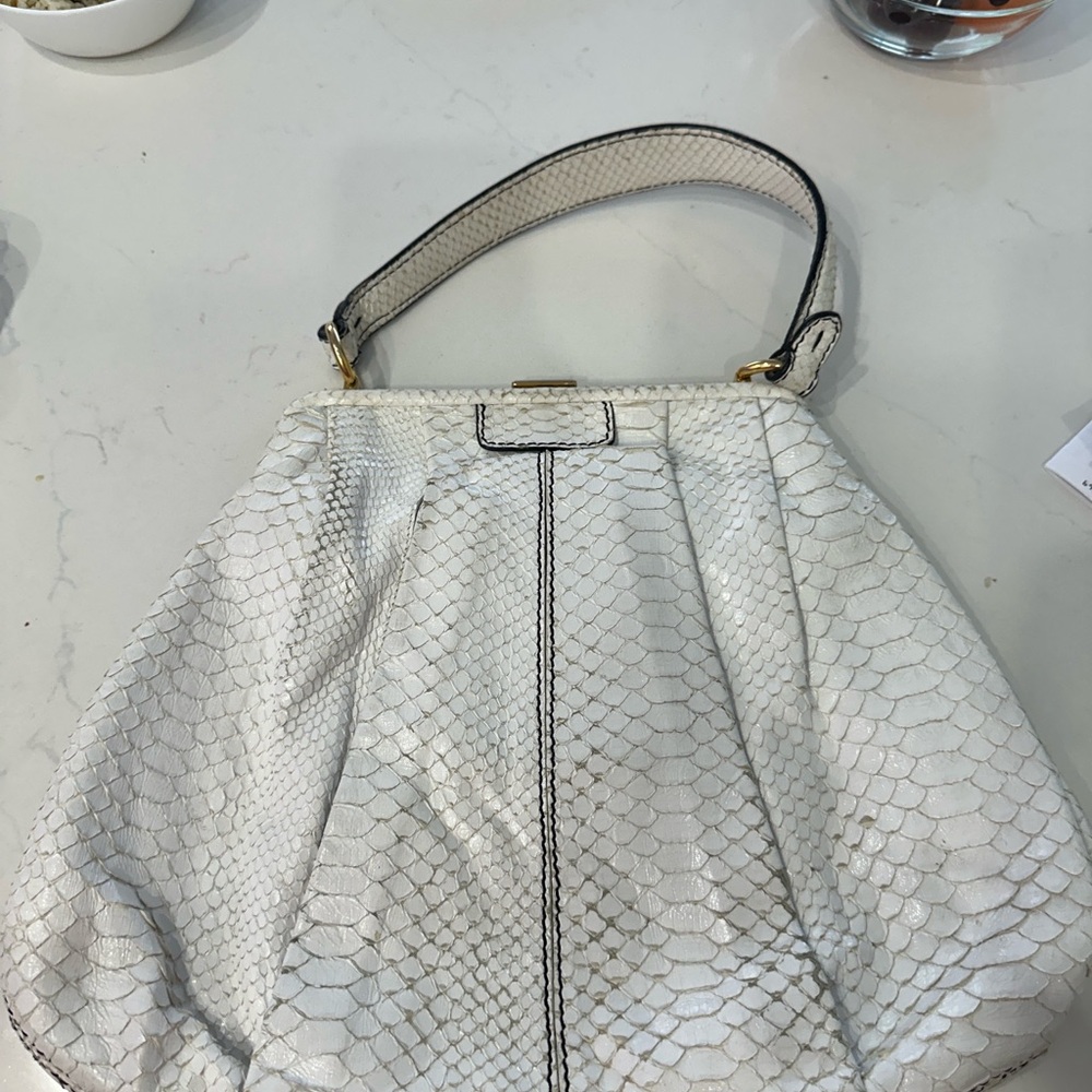 White Valentino python Leather Shoulder Bag with Decorative Gold Accent - Picture 2 of 3